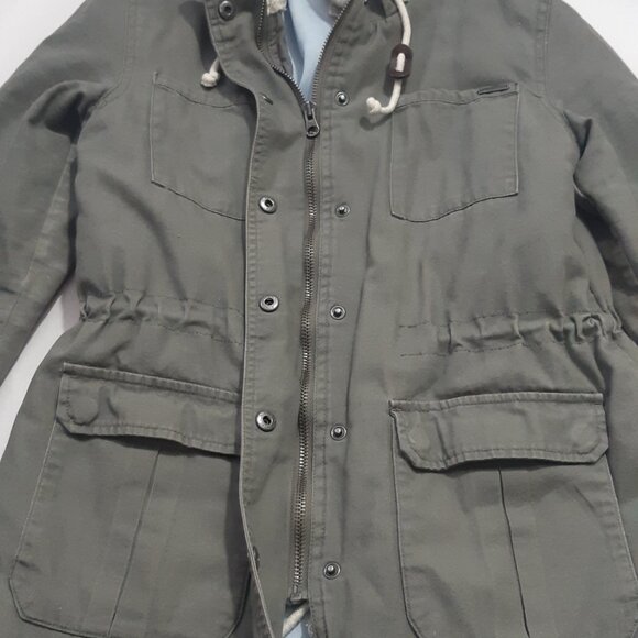 Women's Small Element jacket Olive green army coat Sherpa hood Zipper Cinched - Picture 2 of 9